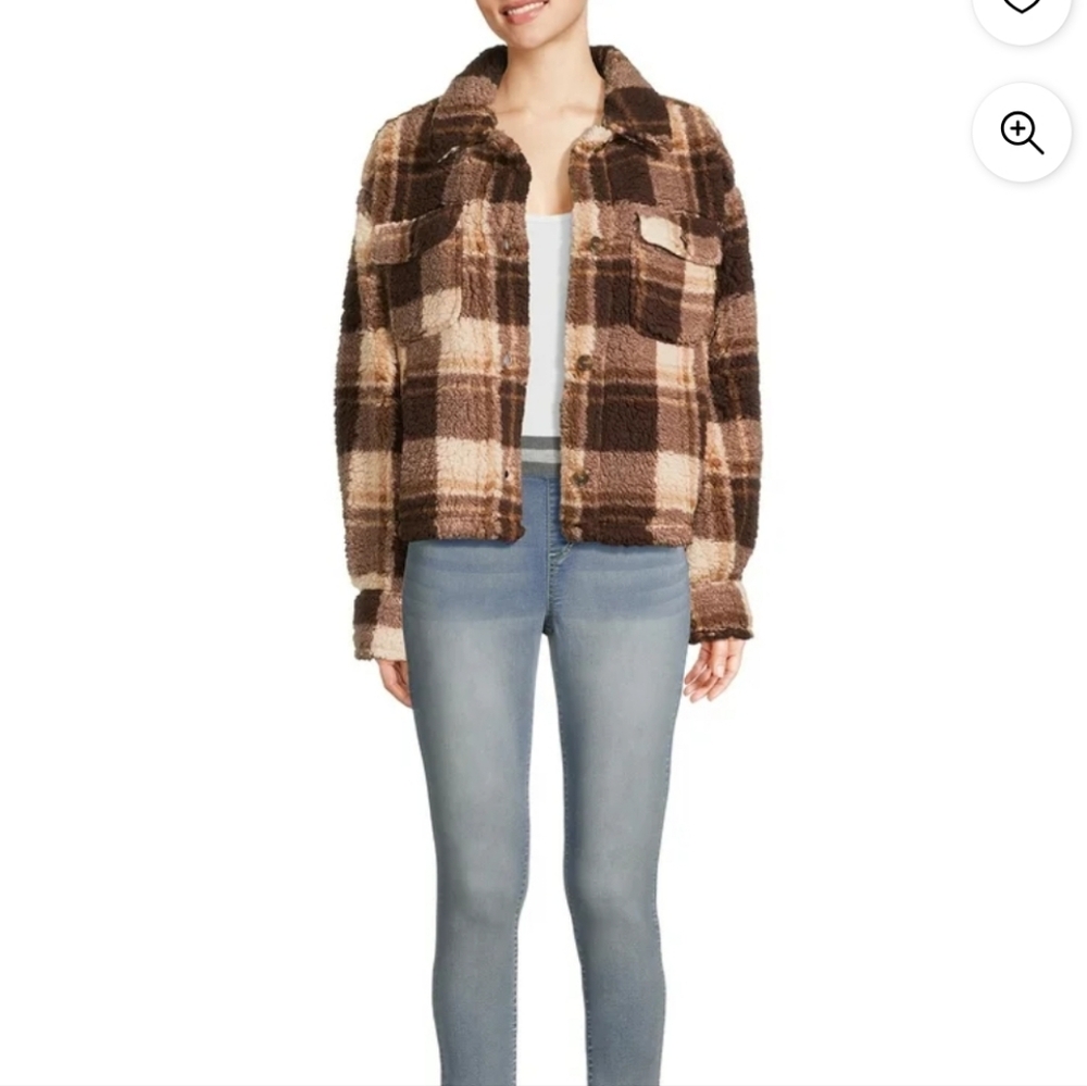 No Boundaries Brown Plaid Fleece Jacket